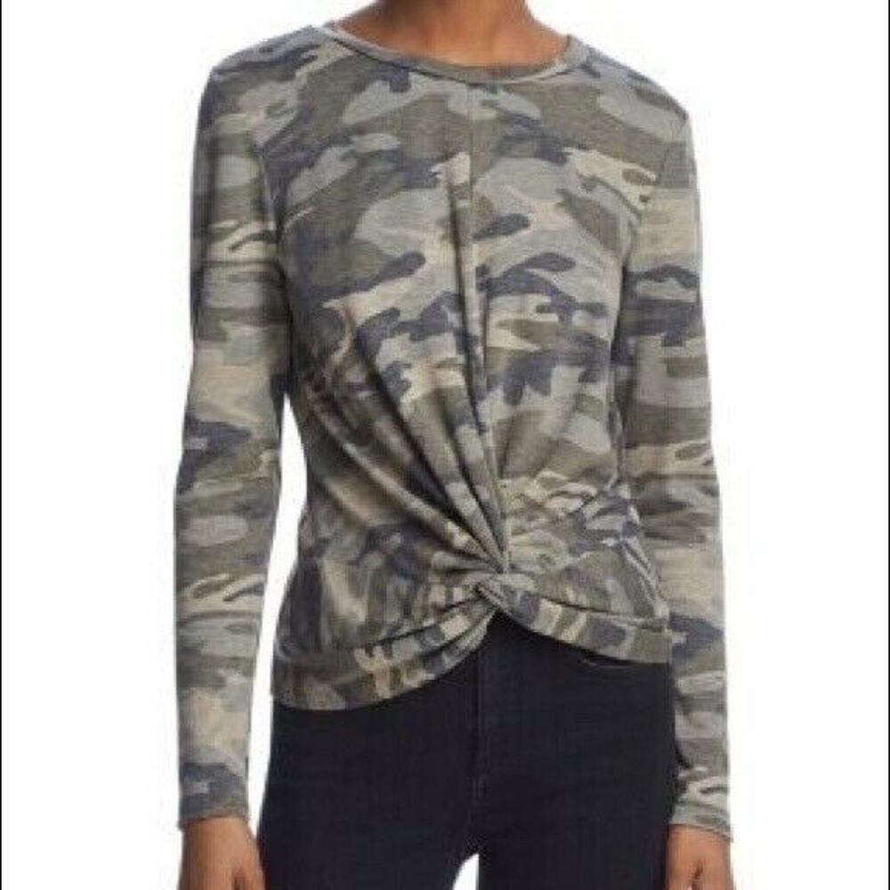 Drew Green Brown Camo Knot Waist Top Small